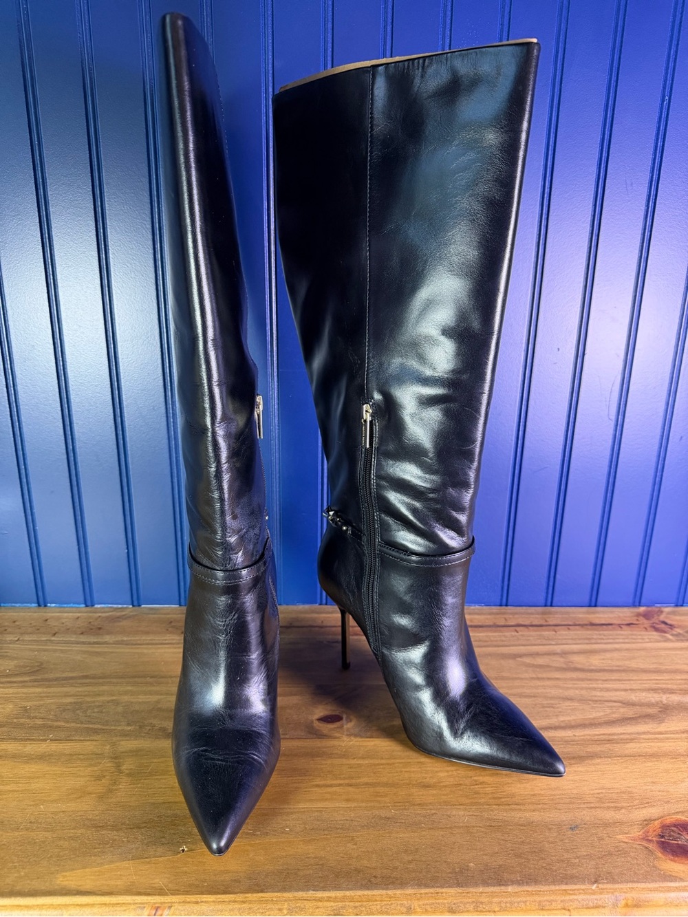 Vince Camuto Mirtha Black Leather Extra Wide Calf Boots 8W XC